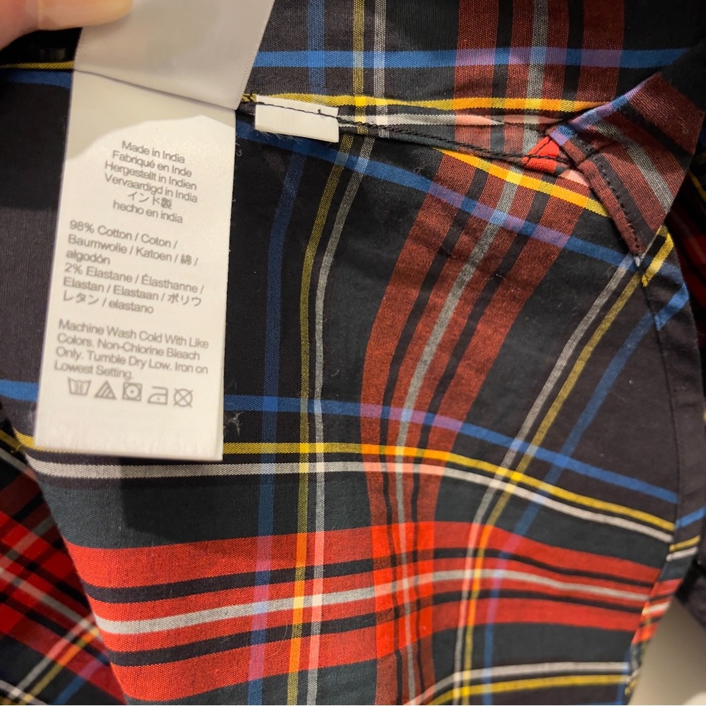 NWOT- J.Crew Red, Blue, golden-yellow & Black Plaid Button Down Size Small - Picture 7 of 13